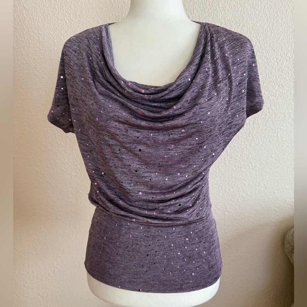 Heart Soul Purple Sequin Draped Blouse